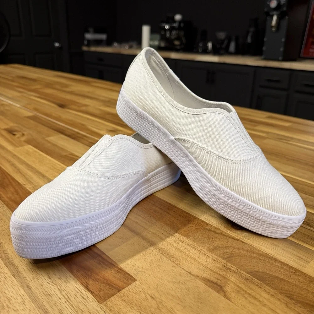Keds Sneaker Point Platform Slip On White Twill Canvas Women's size 7
